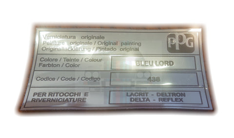 Bleu Lord 438 Colour Code Bonnet Label