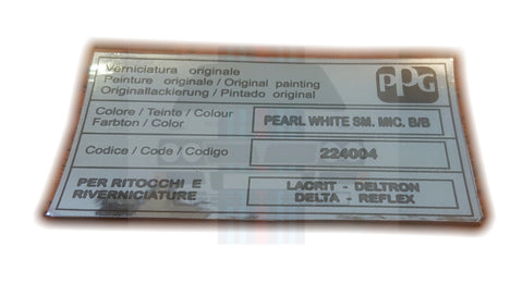 Pearl White SM. MIC. B/B 224004 Colour Code Bonnet Label