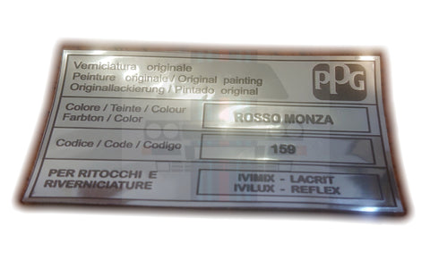 Rosso Monza 159 Colour Code Bonnet Label