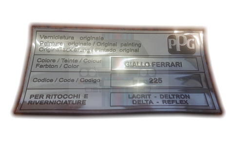 Giallo Ferrari 225 Colour Code Bonnet Label